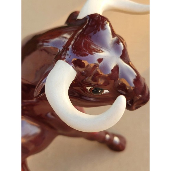 Vintage Ceramic Bull Mid Century Modern Figurine White Horns Handpainted - Picture 4 of 12
